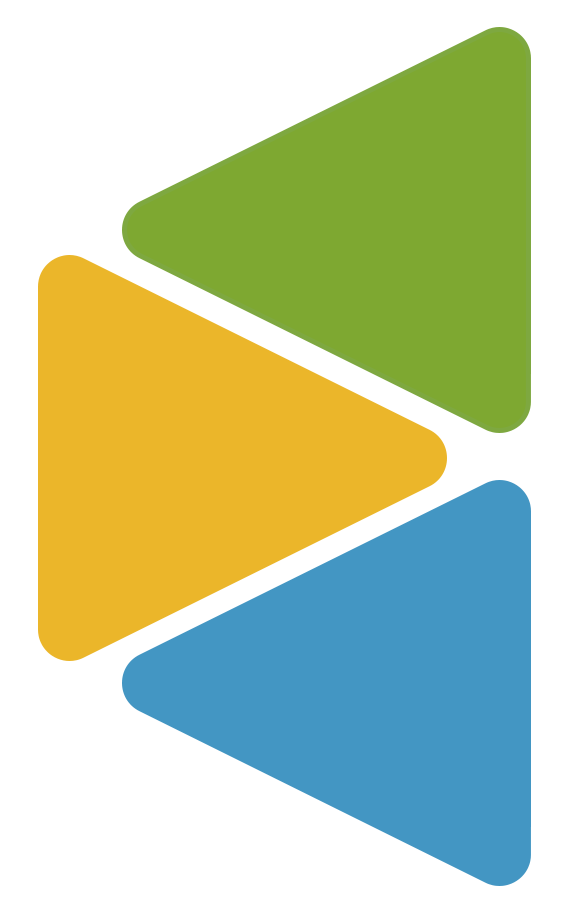 triangular logo: green, yellow and blue triangles stacked
